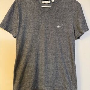 Lacoste Men’s Short Sleeve V-Neck Black Stripe T-Shirt Cotton, Size M, FR 4